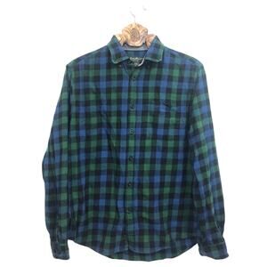 Eddie Bauer Flannel Cotton Plaid Button Down Shirt Green Blue Black Mens Large